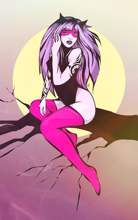 插图 年轻女子 画画 华丽的 艺术 神秘 长发 淡紫色的头发