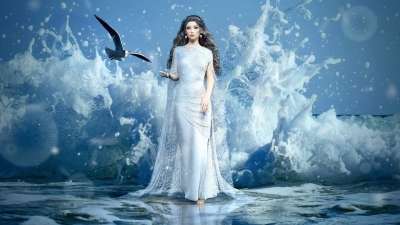 幻想 女孩 海 喷 鸥 水 自然 女性 情绪 神秘 梦