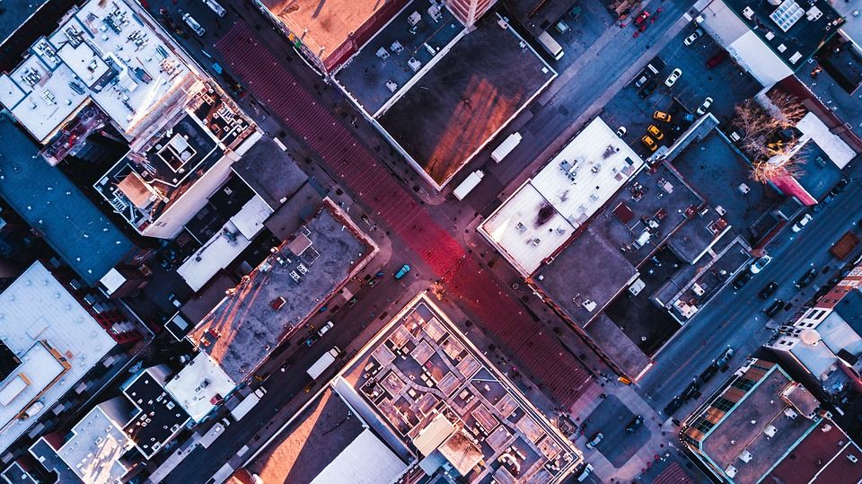空气, 最佳, 看法, 路, 街道, 建筑物, 汽车, 车辆, 运输, 屋顶