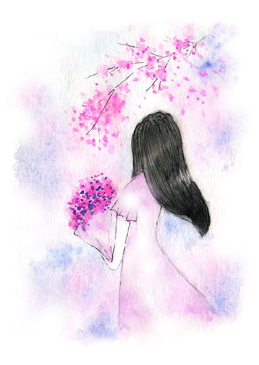 女士 花束 水彩 女孩 花朵 盛开 开花 康复 绘画 画画