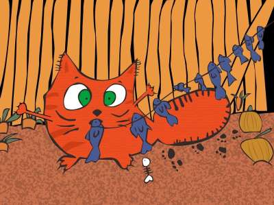 画画 向量 猫 鱼 幽默 束猫