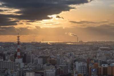 科比 日本 港口 塔 城市 大阪 夜晚 天际线 看法 黄昏
