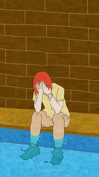 绘画 女孩 哭 眼泪 抽烟 悲伤 棕色烟雾 棕色的画