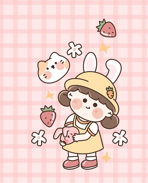 女孩 卡通片 背景 小姑娘 孩子 猫 宠物 草莓 可爱的 设计