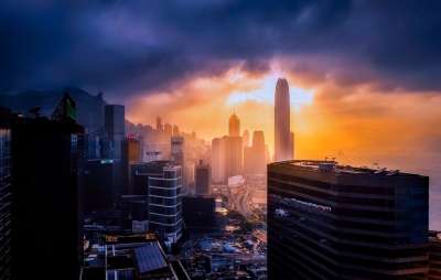 香港 中国 城市 城市的 天际线 建筑物 市中心 天空 云