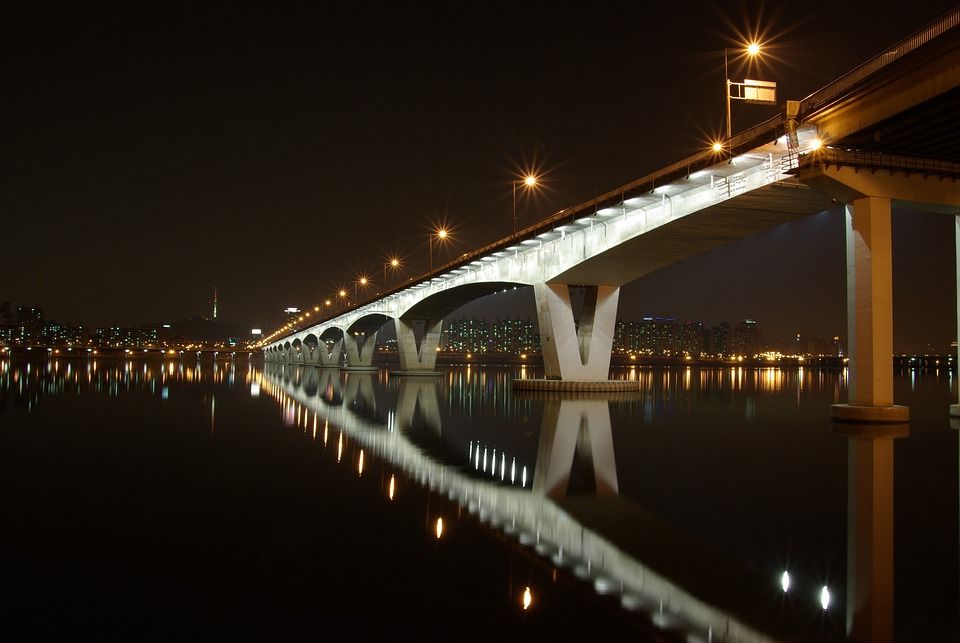 桥, 夜晚, 韩国, 城市, 地标, 汉城, 亚洲, 灯, 地方, 结构, 黑市