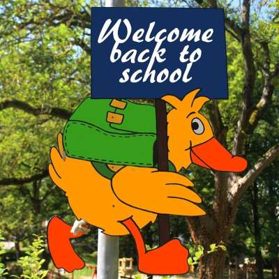符号 学校 回校 假期 结束 鸭 孩子们 交通 街道路标 孩子