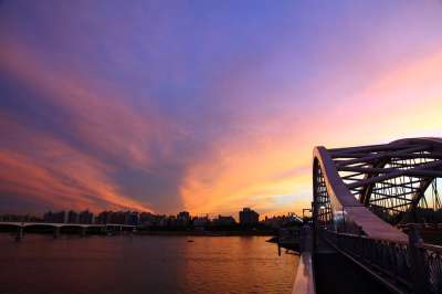 大韩民国 汉城 汉江 发光 景观 天空 云 日落
