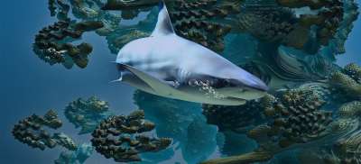 分形 鲨鱼 曼德球 海洋 幻想 3D 海 蓝色的 蓝色的大海
