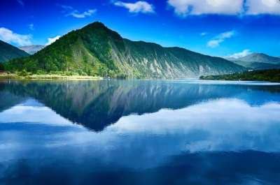 山 水 景观 自然 旅行 夏天 天空 湖 蓝色的 蓝色旅行