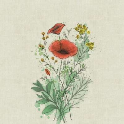 罂粟花 花朵 水彩 绘画 红色花 盛开 背景 帆布 画 艺术的