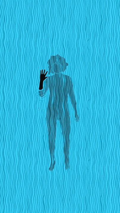 创造力 思维 绘画 女孩 漂流 水 蓝色的思想 蓝色的漆