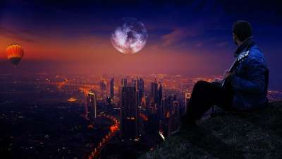 天空 男人 月亮 户外的 男性 蓝色的 云 夜晚 人类 成功