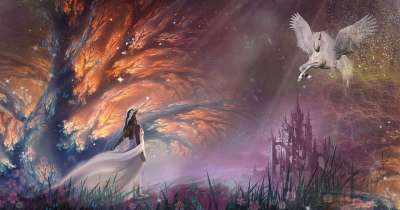 独角兽 幻想 云 天空 神秘 梦 神奇 星星 天使 仙女
