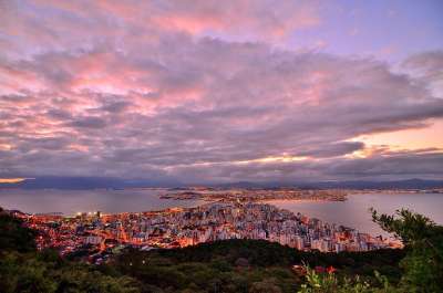 海滩 巴西 城市 城市景观 沿海土地 日出 黄昏 景观 山