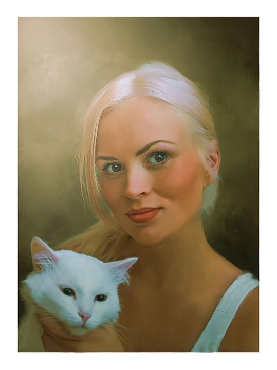 肖像 幻想 幻想肖像 女孩 猫 女孩和猫 白色猫咪 金发女郎