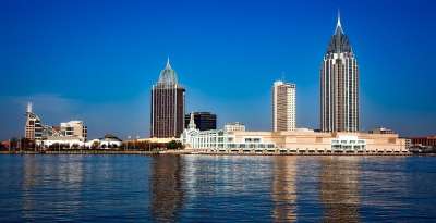 移动的 阿拉巴马州 全景 城市 城市的 天际线 城市景观 湾