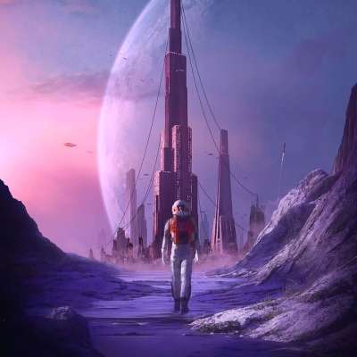 宇航员 城市 行星 空间 未来派 科幻 科幻小说 外太空 星系