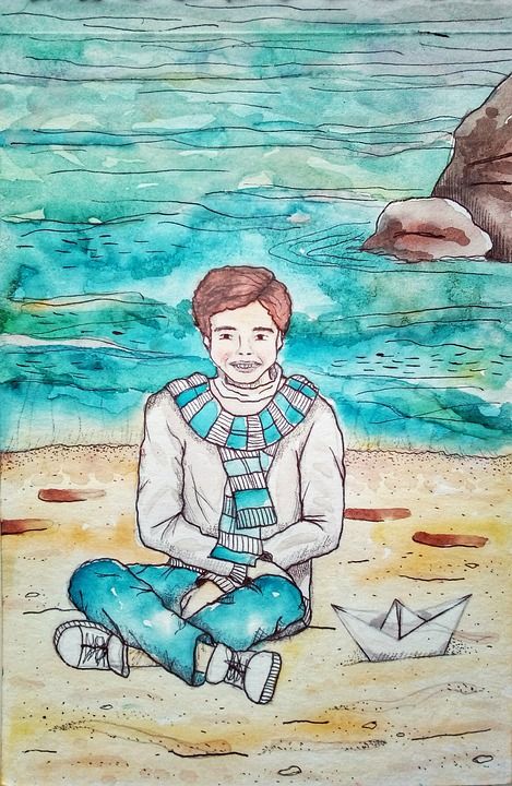 画画 水彩 绘画 男孩 婴儿 孩子们 水 插图 艺术 海
