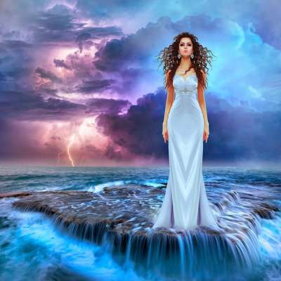 公主 海洋 女士 海 幻想 巫婆 神秘 女孩 女性 景观 水