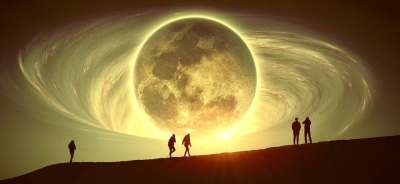 幻想 月亮 人们 夜晚 梦 天堂 超现实的 空间 宇宙 黑暗的