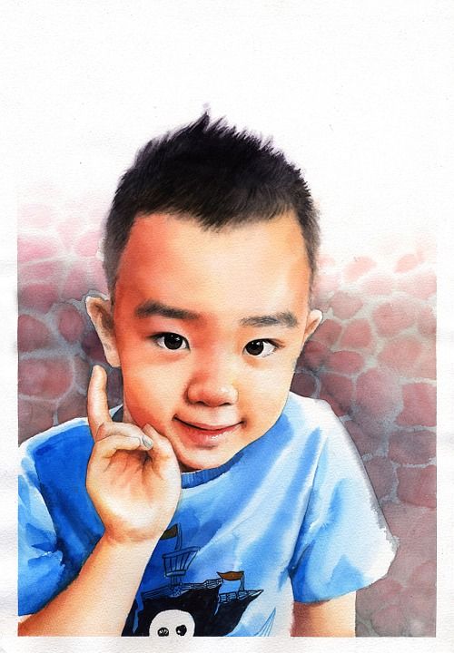 肖像水彩 水彩 艺术 艺术品 工作 亚洲人 绘画 肖像 儿童