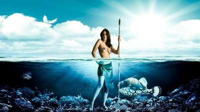 鱼 女士 矛 水 钓鱼 珊瑚 礁 太阳 天空 云 女性 人