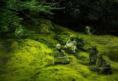 日本 佛像 石佛 佛教 雕像 亚洲 熊本 青苔 绿色 日本