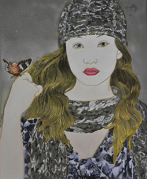 金丝沙画 沙画 景泰蓝工艺 美女 小清新 景泰蓝 工笔画