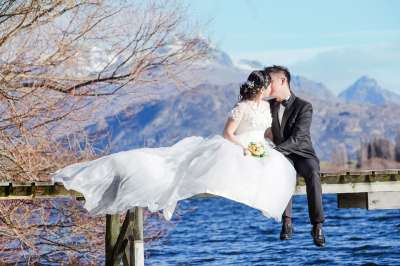 爱 新西兰 南 皇后镇 湖 婚礼前 刚刚结婚 Jsmarriage