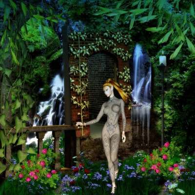 幻想 小精灵 Fae 秘密的门 森林 午夜 瀑布 童话故事 魔法
