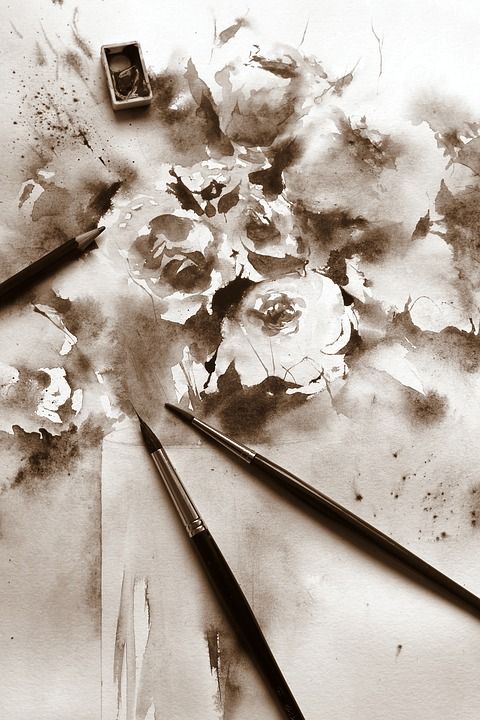 艺术 水彩 绘画 图片 作画 花 铅笔 画 画笔 玫瑰 绘