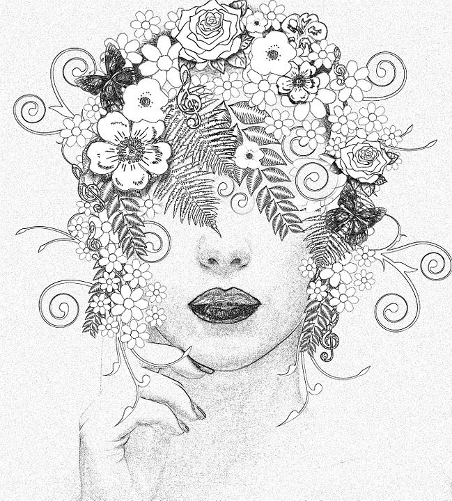 画画 图片 艺术 女士 花 仙女 缪斯 春天 夏天 自然