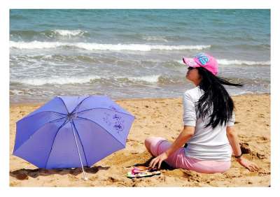 听海 海边 美女