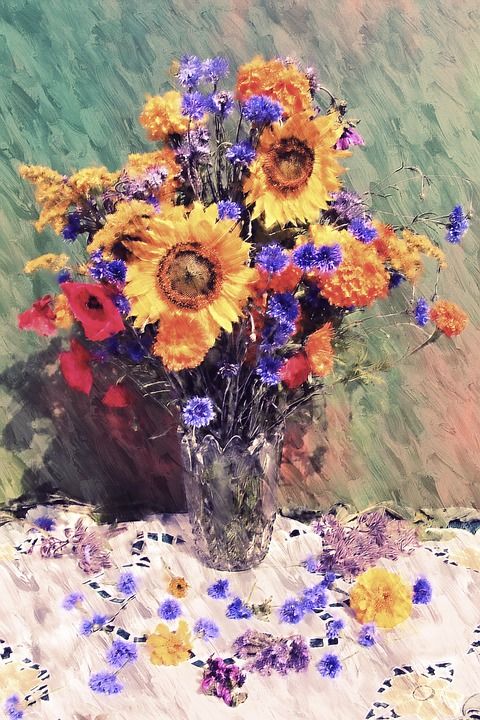 花朵 花的 花瓶 插花 花束 向日葵 矢 绘画 摄影艺术