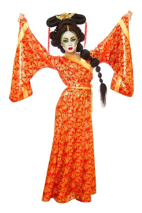 年轻女子 国家的服装 中国 时尚 发型 长发 裙子