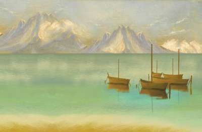 绘画 艺术的 景观 艺术性 水画 帆布 艺术 船 海 湖