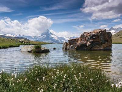 高山湖泊 山景观 瑞士 该Stellisee
