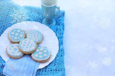 雪花的饼干 冬天 寒冷的 雪 雪花 可口 假期 甜的 浅蓝