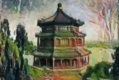 宫 绘画 中国 夏天 艺术 自然 景观