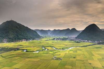 Bac的儿子 稻田 场地 谷 越南 看法 自然 山 环境 曲线
