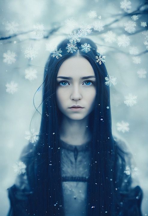 女孩 雪 生成的Ai 女士 冬天 眼睛 季节 精灵 魔法