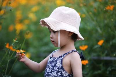 孩子 女孩 裙子 帽子 户外 原野 肖像 童年 花朵 小姑娘