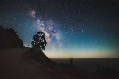 宇宙 景观 银河 山 自然 户外 轮廓 天空 星星 蓝色风景