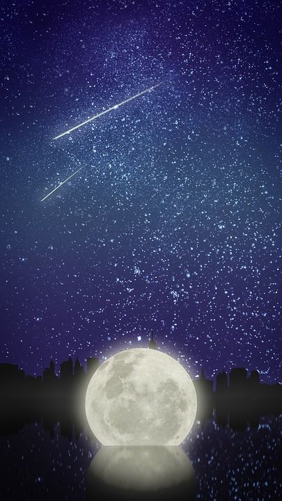 月亮 星星 繁星点点 夜空 晚上 城市 真空 流星 光