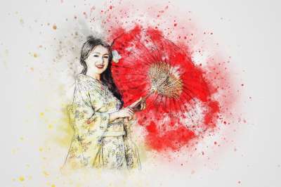 女孩 雨伞 艺术 抽象 水彩 优质的 美丽 浪漫的 女士 感情