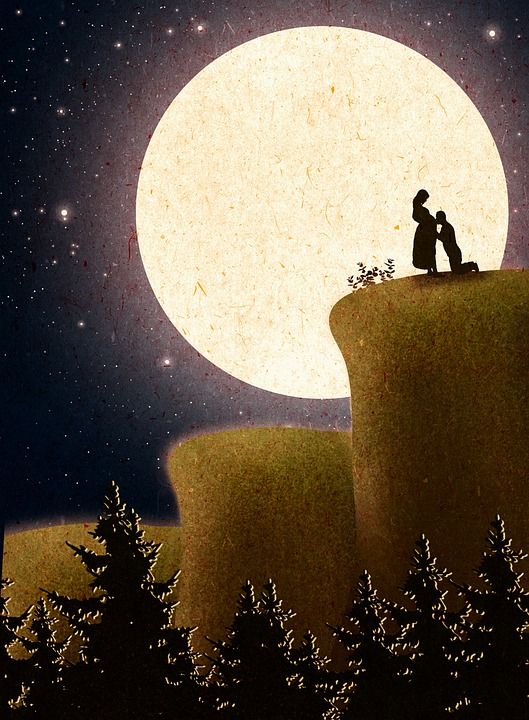 月亮 怀孕 夫妻 爱 期待 夜晚 为人父母 家庭