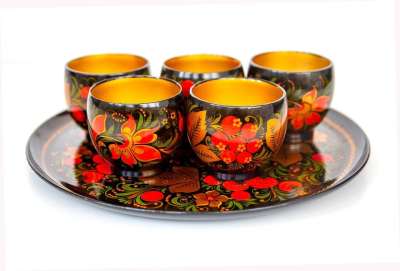 杯子 托盘 Khokhloma 产品 绘画 木杯 餐具 木制的