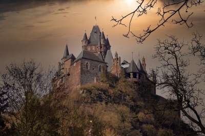 城堡 Cochem 德国 科赫姆城堡 小山 中世纪 历史的 地标
