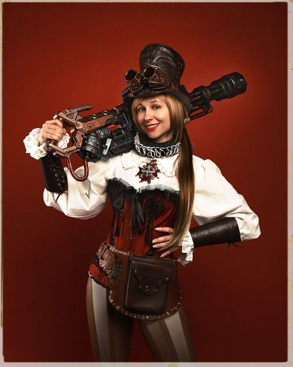 蒸汽朋克 年轻女子 Cosplay 图像 机枪 Parabank